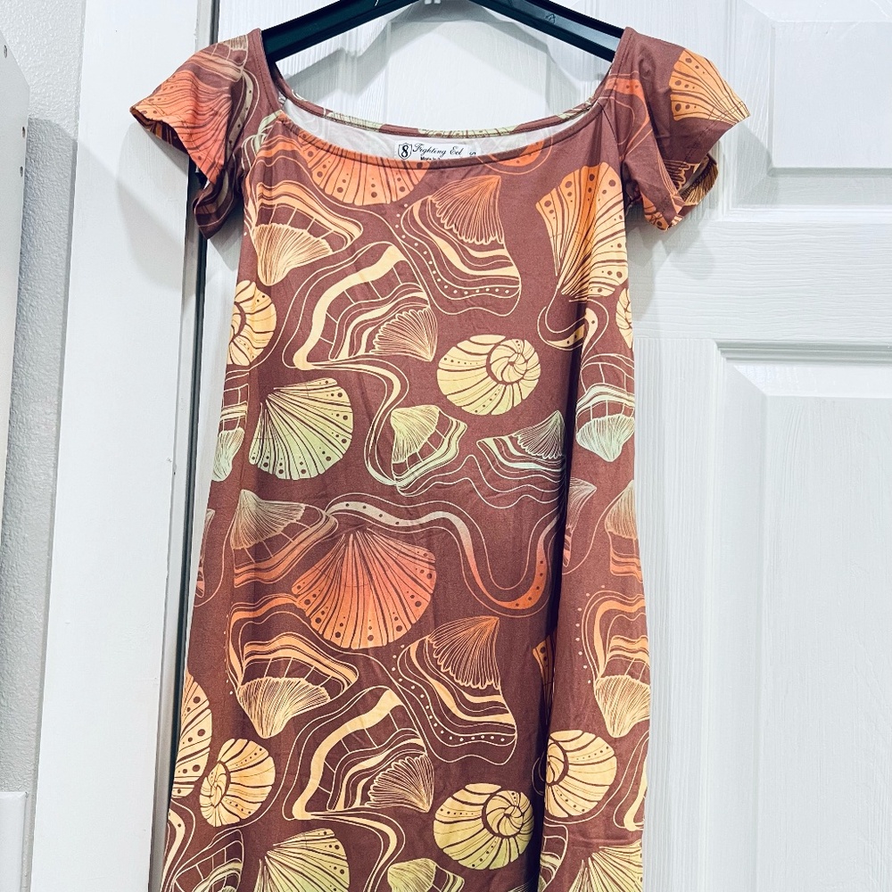 NWOT Fighting Eel Brown Shell Off the Shoulder Dress sz XS NEW
